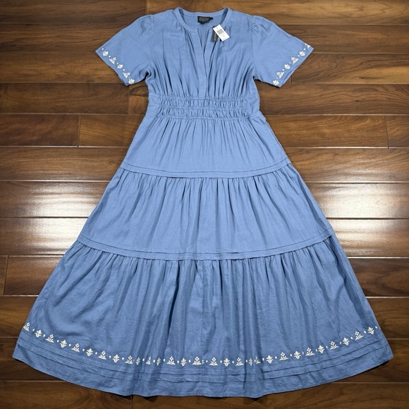 Pendleton Dresses & Skirts - Pendleton Women's Size Medium Blue Embroidered Penelope Linen Tiered Midi Dress